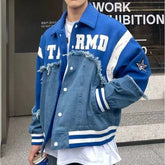 Threebooy Retro Harajuku Patchwork Y2k Baseball Jean Jacket Casual Loose Couple Coat Hip Hop High Street Denim Jacket Women Streetwear